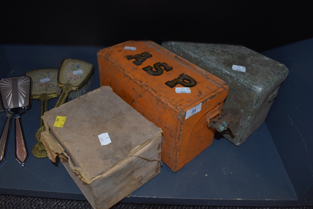 A selection of military communications devices including field telephone