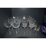 A selection of crystal glass wares including wine and port
