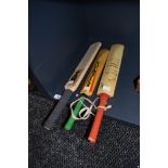 Three miniature cricket bats two bearing signatures one dated 1998 and similar