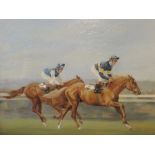 An oil painting, Grundy, The Derby 1975, horse racing interest, signed and dated (19)75, 50x 60cm,