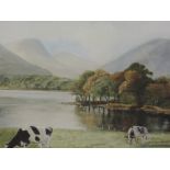 An oil painting, Ann Marshall Towers, Derwentwater, attributed verso, 32 x 48cm, framed and