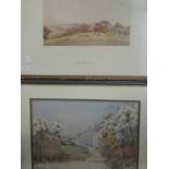 A watercolour, Dick Yeadon, country landscape, signed, 19 x 28cm, framed and glazed, and a