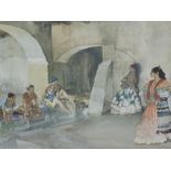 A print after William Russell Flint, Spanish ladies in cloister, signed, 42 x 54cm, framed and