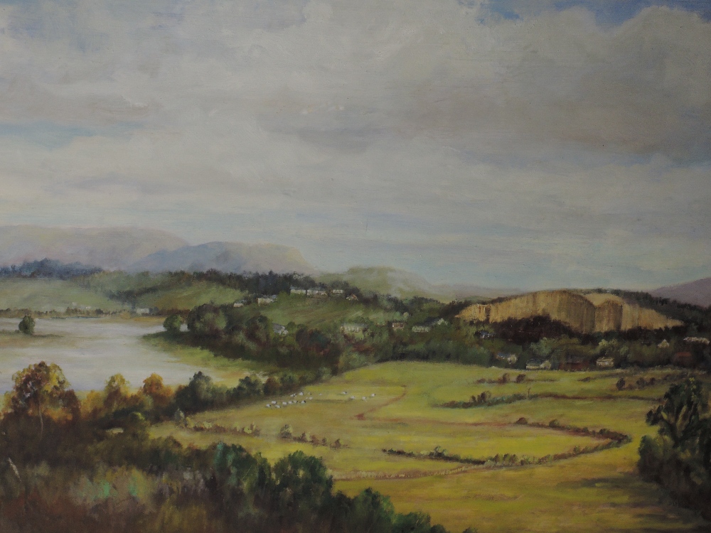 An oil painting on board, landscape, 49 x 59cm, framed