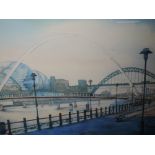 A limited edition print, after D Halliday, Newcastle quayside, numbered 8/100, signed and dated