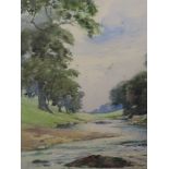 A watercolour, Geo H Downing, View of the River Lune near Kirkby Lonsdale, signed and attributed