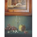 An oil painting, Dyer, still life, signed, 30 x 40cm, framed and glazed, and an oil painting on