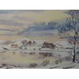 A watercolour, Pat Smith, Winter at Loughrigg Tarn, signed and attributed verso, 20 x 35cm, framed
