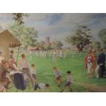 A print after EM, vintage cricket match, indistinctly signed, 43 x 52cm, framed and glazed