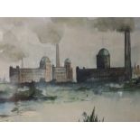 A watercolour, T K Neil, mill town, signed, 29 x 44cm, framed and glazed