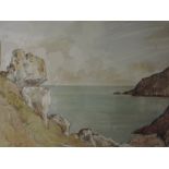 A watercolour, JSC, coastal landscape, indistinctly signed, 24 x 34cm, framed and glazed