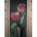 An oil painting, Tusan, tulips in a vase, signed, 60 x 18cm, framed