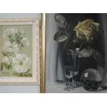 An oil painting on board, Stella Lane, dog roses, signed, 28 x 17cm, framed