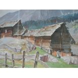 A watercolour, A lamb, Alpine scene, signed and dated (19)69, 54 x 72cm, framed and glazed