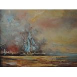 An oil painting, J W Taylor, coastal sunset, signed 40 x 50cm, framed