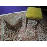 A reproduction dressing table stool and a vintage leather pouffe