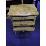An early 20th Century continental style walnut three drawer side table, with ormolu effect
