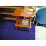 A modern stained frame rack table, possibly for vinyl records and turntable