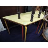 Two laminate topped childrens craft or work table standing aprox 60cm, in red and yellow