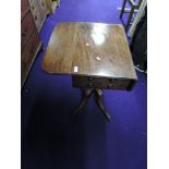 A 19th Century mahogany pembroke style table on turned pedestal base with quadruple splay legs on