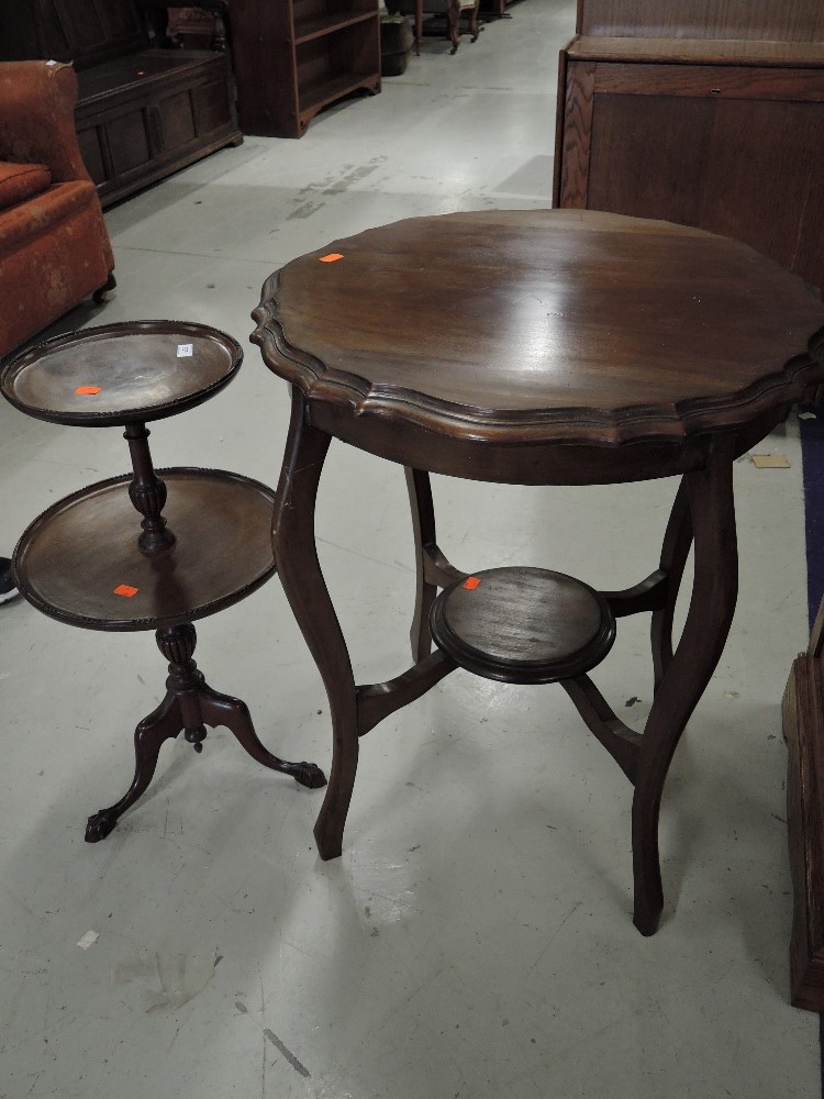 An early 20th Century two tier wine table and a similar period occasional table