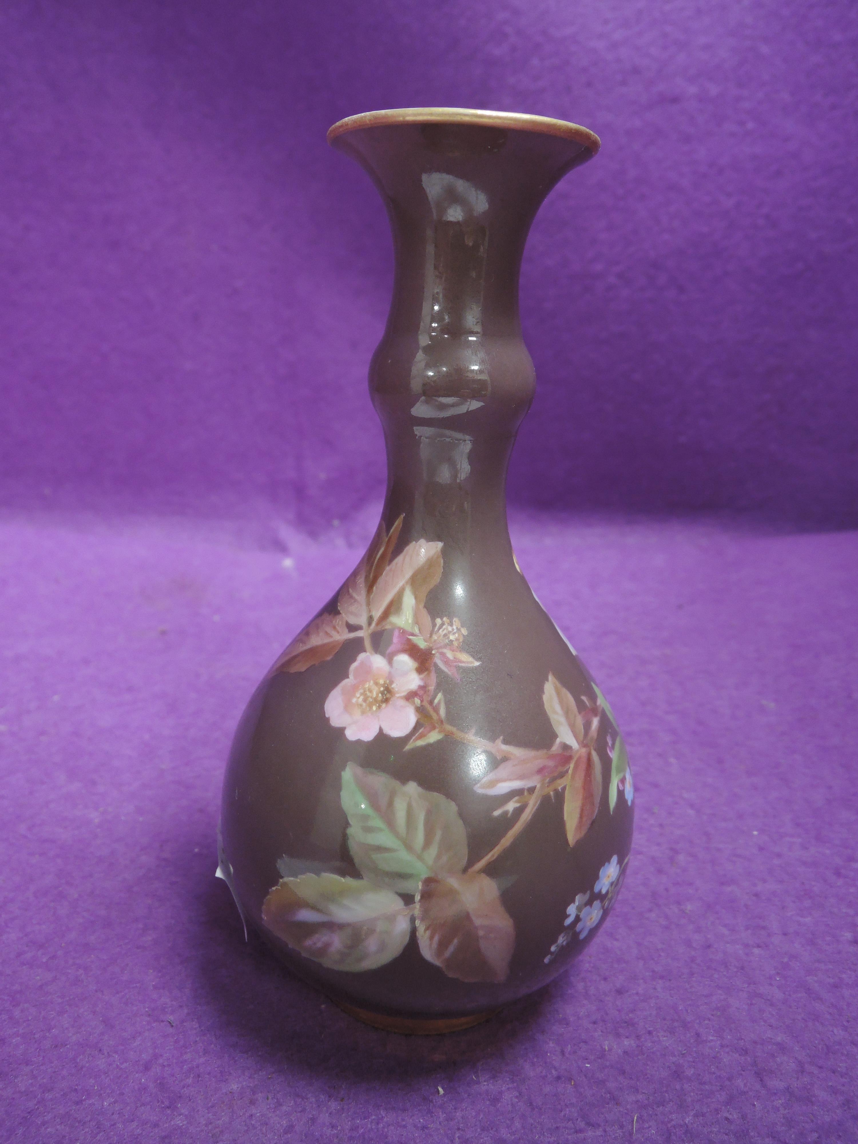 A squat vase by Meissen bearing double sword to base having naturalistic ground with floral imagery - Image 3 of 3