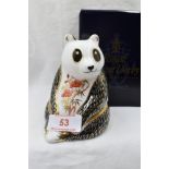A Royal Crown Derby Panda paperweight, boxed with gold stopper