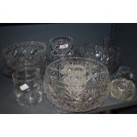 A selection of clear cut and crystal glass wares