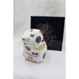 A Royal Crown Derby Collectors Guild Harvest Mouse paperweight, boxed with gold stopper