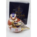 A Royal Crown Derby Chaffinch, boxed with gold stopper
