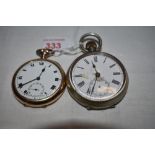 A gold plated pocket watch of slim form having Roman numeral dial and subsidiary seconds, and a