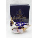 A Royal Crown Derby Wren paperweight, boxed with gold stopper