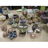 A large selection of cloisonne items including cases decorations and vase etc