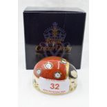 A Royal Crown Derby Ladybird Seven Spot paperweght, boxed with gold stopper