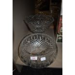 Two large leaded crystal glass bowls one having foot to base