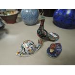 A selection of cloisonne animals including peacock snail and duck
