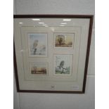A selection of framed miniature prints by Peter Hayman