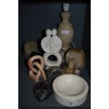 A selection of hand carved and worked agate and stone ware items