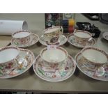 A selection of early transfer printed tea cup and saucer sets