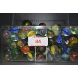 A box of vintage marbles.