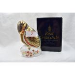 A Royal Crown Derby Kingfisher paperweight, boxed with gold stopper