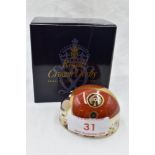 A Royal Crown Derby Ladybird Two Spot paperweght, boxed with gold stopper