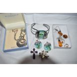 A selection of white metal jewellery, most stamped 925 including Baltic amber pendant and