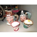 A selection of character jugs by Royal Doulton including Angler and John Silver
