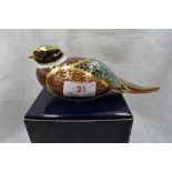 A Royal Crown Derby Collectors Guild Woodland Pheasant paperweight, boxed with gold stopper