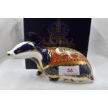 A Royal Crown Derby Moonlight Badger paperweight, boxed with gold stopper