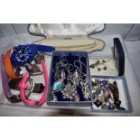 A selection of costume jewellery and wrist watches including cuff bangle, Paua shell jewellery,