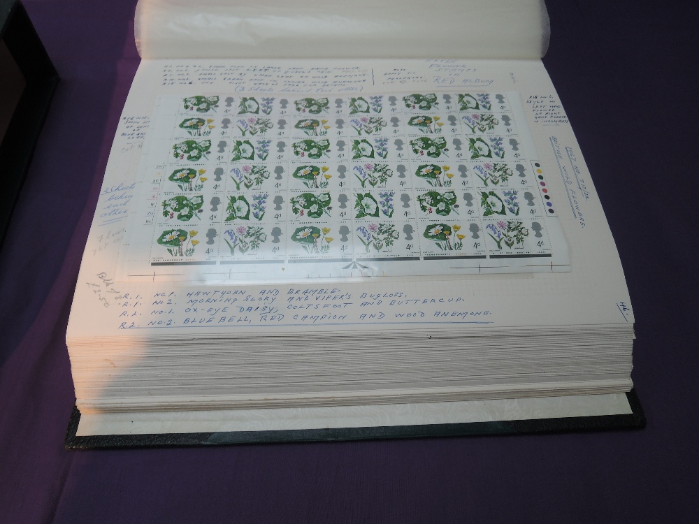 A large album of GB Part Sheets of Stamps 1966 to 1970, with all flaws noted on each page