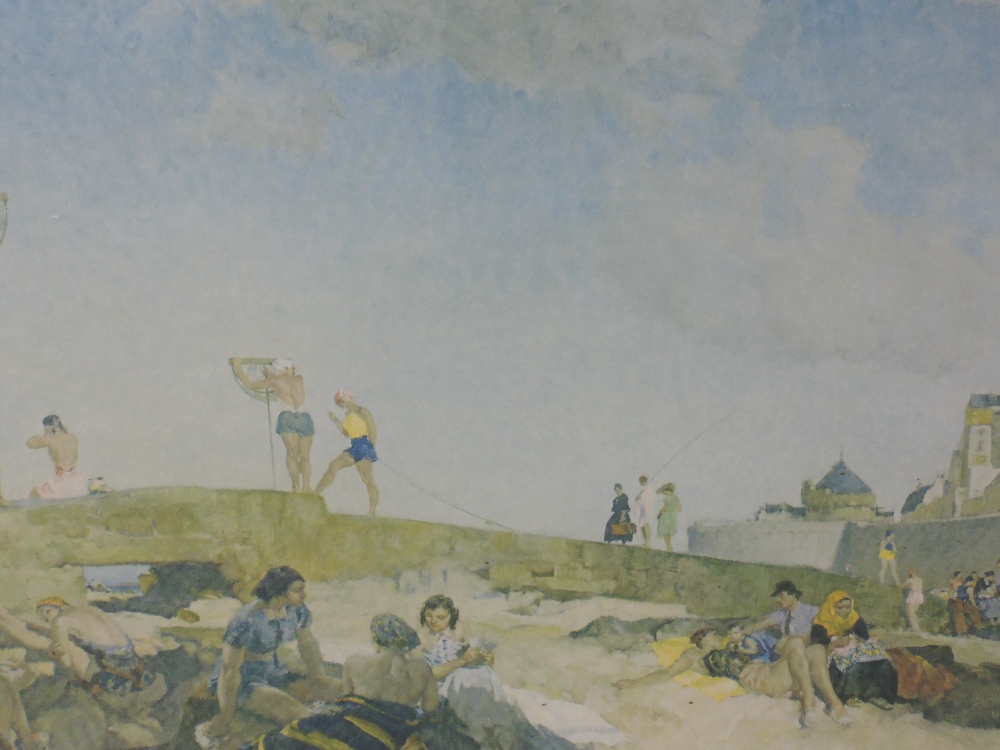 A signed print after William Russell Flint, Beach scene, signed, 39 x 63cm