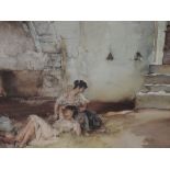 A print after William Russell Flint Girls resting in barn signed 50 x 60 cm